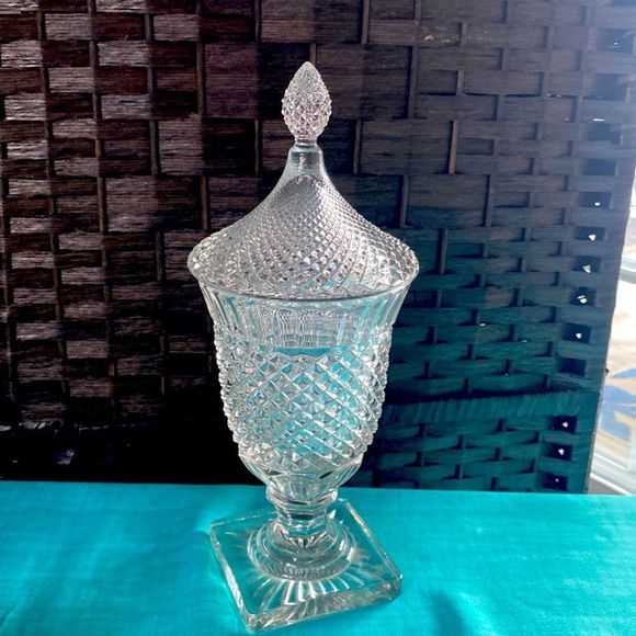 Vintage Cut Class Vase Urn With Lid - Picture 2 of 14